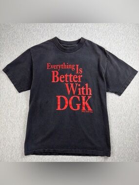 Vintage DGK Graphic Tee Streetwear Black Red Bold Logo Skate Y2K Grunge